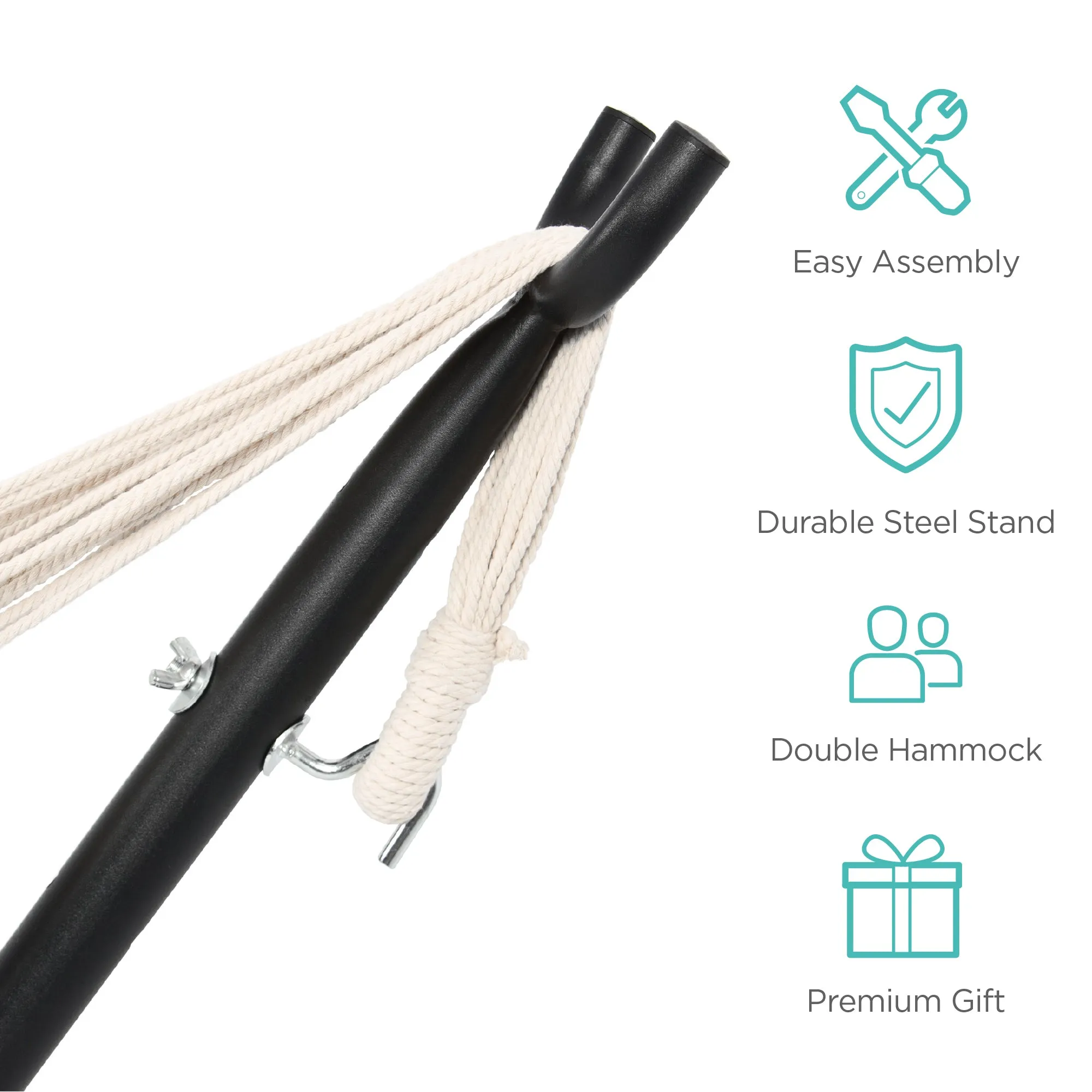 10 ft. Fabric Cotton Hammock Bed w/ Space Saving Steel Stand, Tropical (450 lbs. Capacity- Premium Carry Bag Included)
