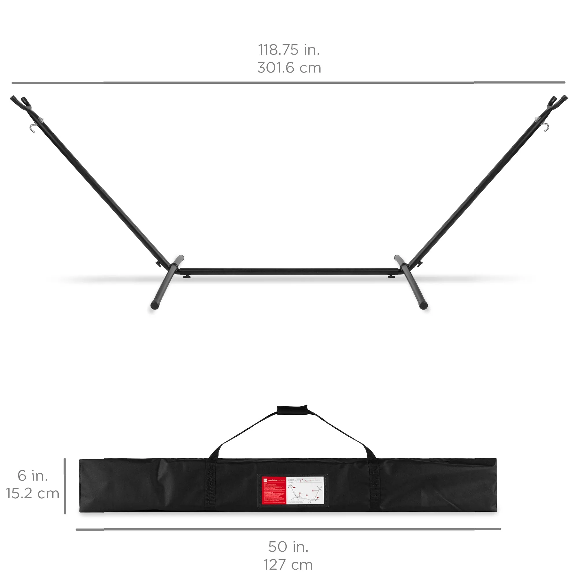10 ft. Fabric Cotton Hammock Bed w/ Space Saving Steel Stand, Tropical (450 lbs. Capacity- Premium Carry Bag Included)