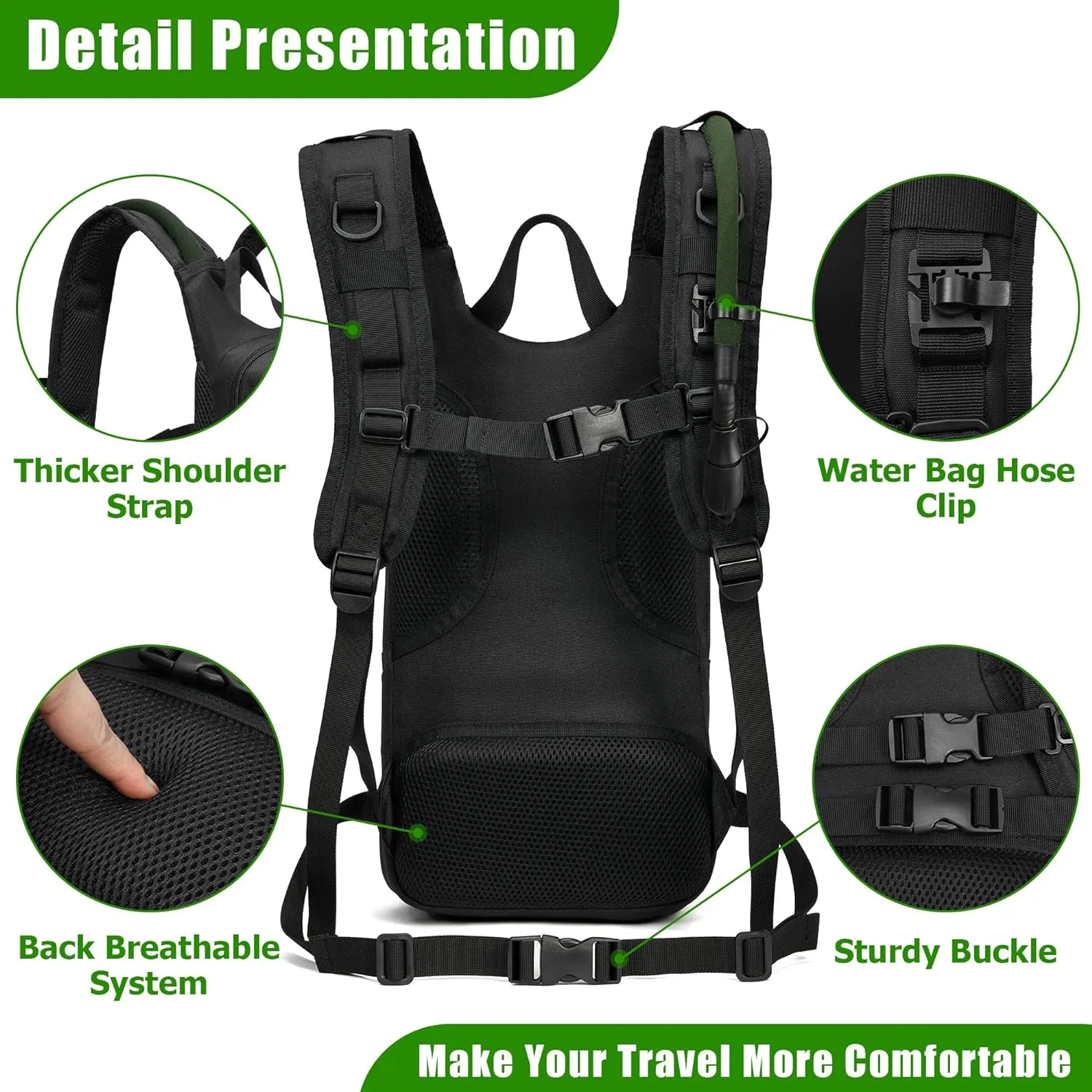 1050D Tactical Hydration Backpack with 3L Water Bladder, Military Molle Water Backpack for Men & Women, Hydration Pack for Hiking, Biking, Running, Climbing, Daily Use
