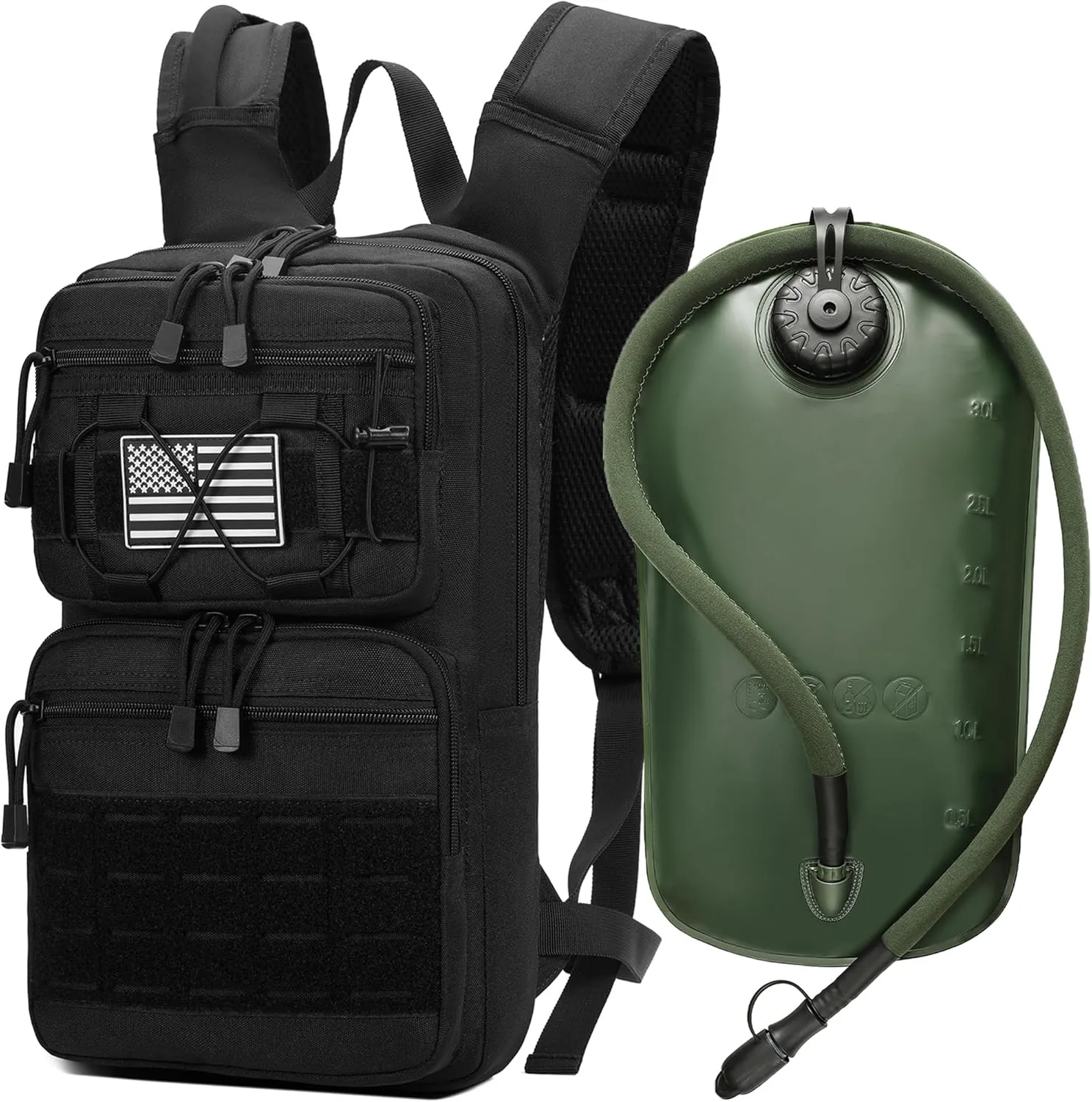 1050D Tactical Hydration Backpack with 3L Water Bladder, Military Molle Water Backpack for Men & Women, Hydration Pack for Hiking, Biking, Running, Climbing, Daily Use