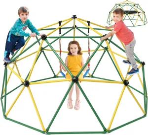 10FT Climbing Dome, Outdoor Jungle Gym with Hammock and Swing for Kids 3 to10, Dome Climber Kids Indoor Outdoor Play Equipment Supports 1000lbs, Playground Backyard Toddler Climbing Toys