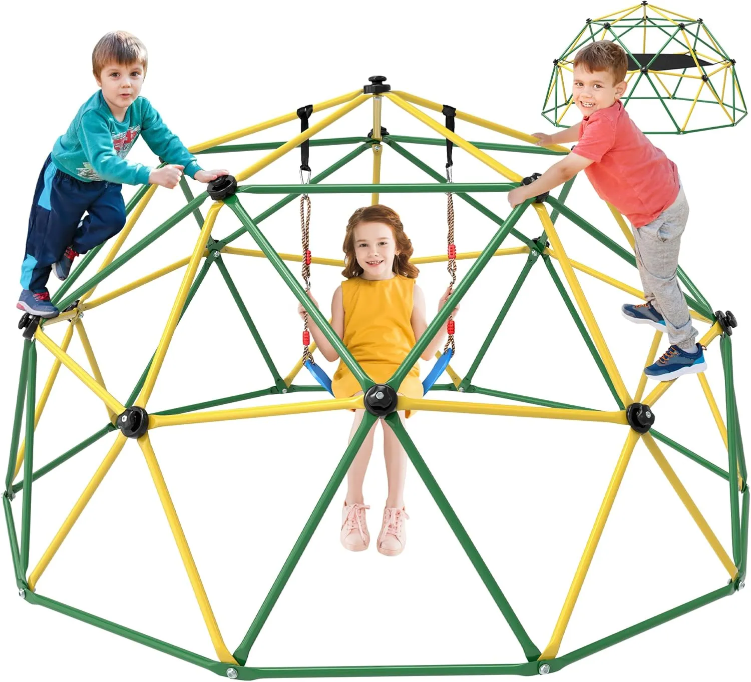 10FT Climbing Dome, Outdoor Jungle Gym with Hammock and Swing for Kids 3 to10, Dome Climber Kids Indoor Outdoor Play Equipment Supports 1000lbs, Playground Backyard Toddler Climbing Toys