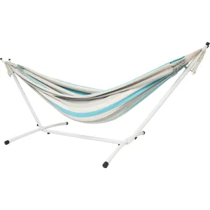 10ft White Universal Steel Hammock Stand & Authentic Double Raya Hammock in Ocean Storm