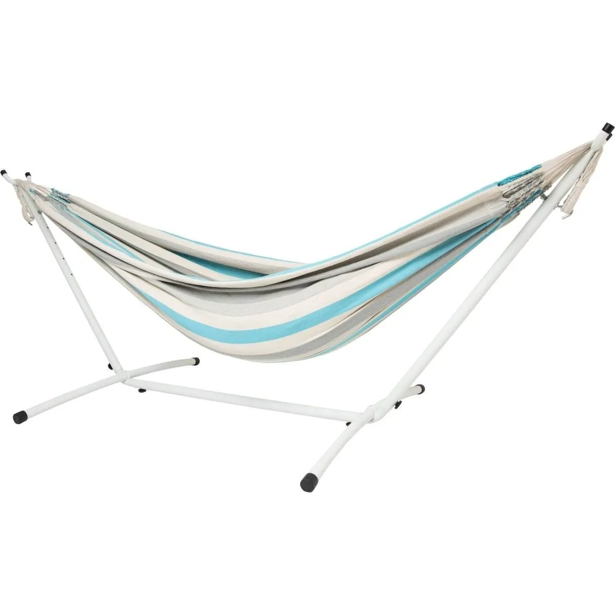 10ft White Universal Steel Hammock Stand & Authentic Double Raya Hammock in Ocean Storm