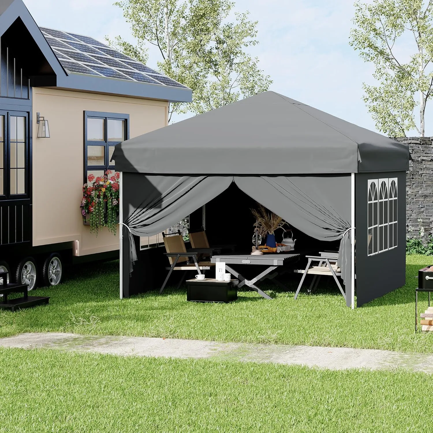 10x10 Pop Up Canopy Tent with 4 Waterproof Sidewalls,Portable Outdoor Tent for Camping, Beach, Backyard - Includes Carry Bag, Stakes & Guy Lines (10'x10', Instant Setup)