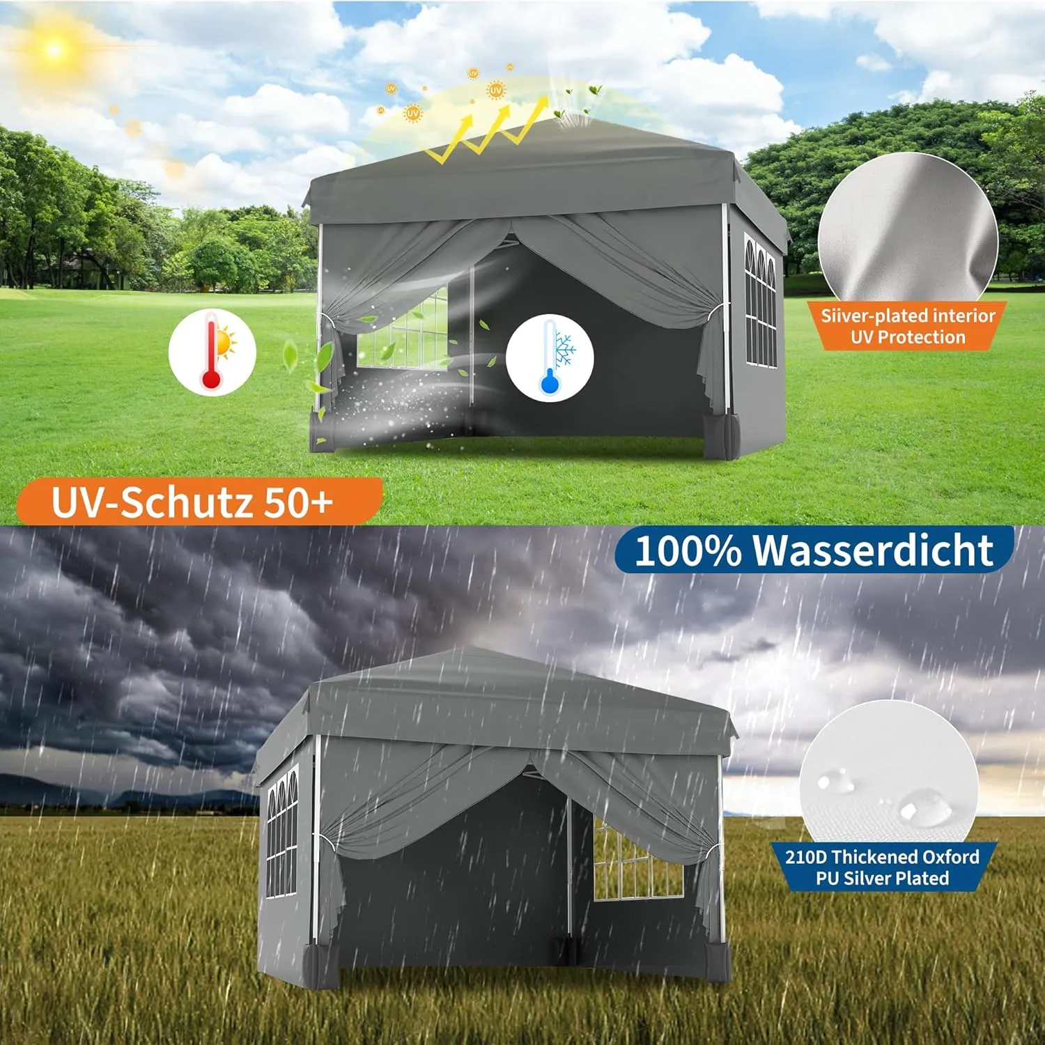 10x10 Pop Up Canopy Tent with 4 Waterproof Sidewalls,Portable Outdoor Tent for Camping, Beach, Backyard - Includes Carry Bag, Stakes & Guy Lines (10'x10', Instant Setup)