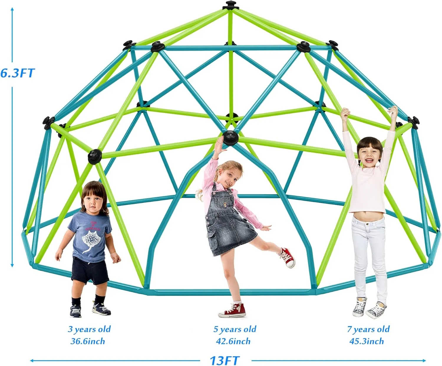 13 FT Climbing Dome for Kids 3  , Geometric Dome Climber Play Center - Supports 1000LBS Outdoor Playset, Easy Assembly and Move