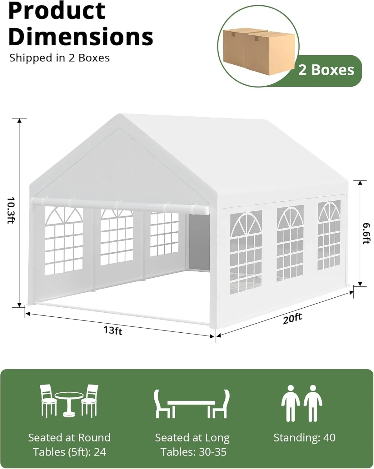 13 x 20FT Large Party Tent, Heavy Duty Outdoor Event Canopy, Wedding Tent with Removable Sidewalls & Church Windows, Carpas para Fiestas with Storage Bags, White Roof Outdoor Shelter