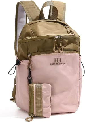 13L Casual Daypack Backpacks, Small Travel Backpack for Men Women, Outdoor Rucking Backpack with Small Pouch, Pink & Brown