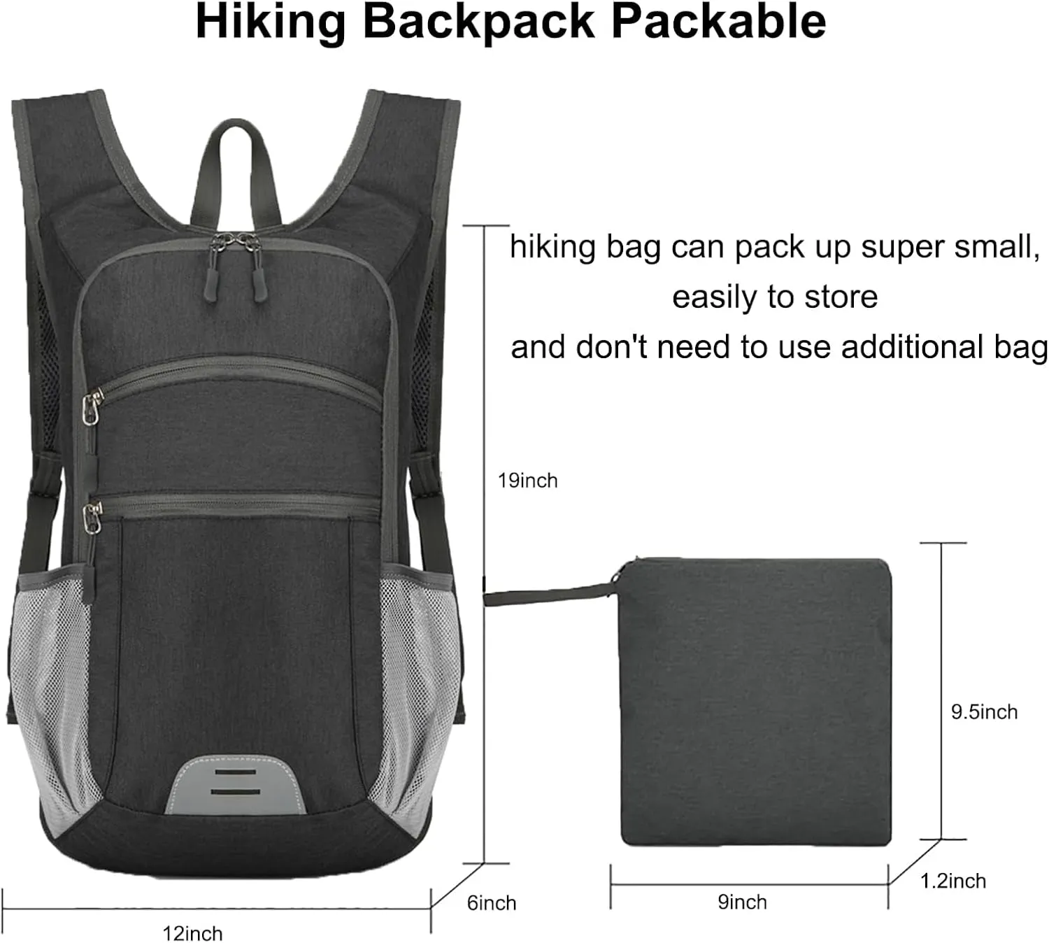 15L Hiking Backpack Foldable Ultralight Hiking Pack Small Travel Backpackfor Women Men (Black)