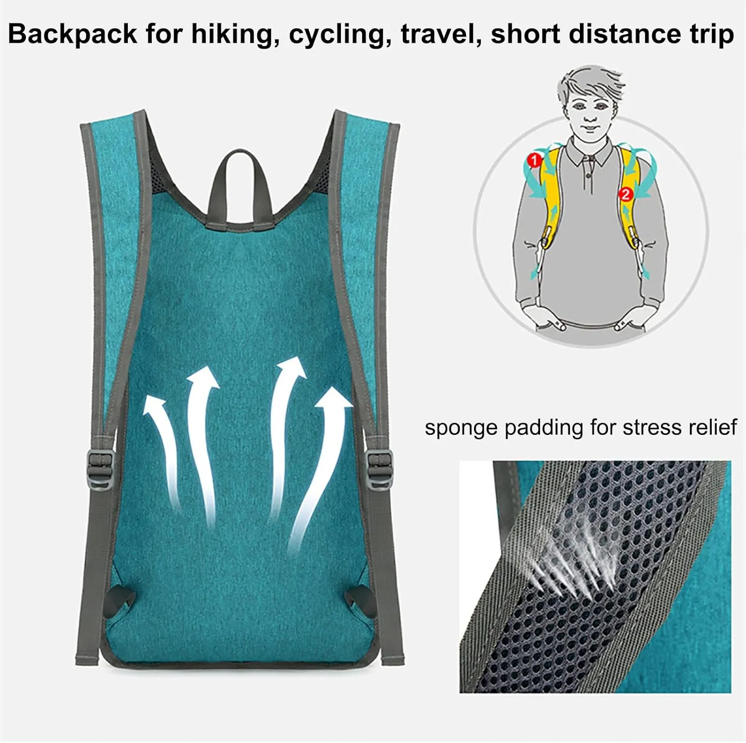 15L Hiking Backpack Foldable Ultralight Hiking Pack Small Travel Backpackfor Women Men(Gray)
