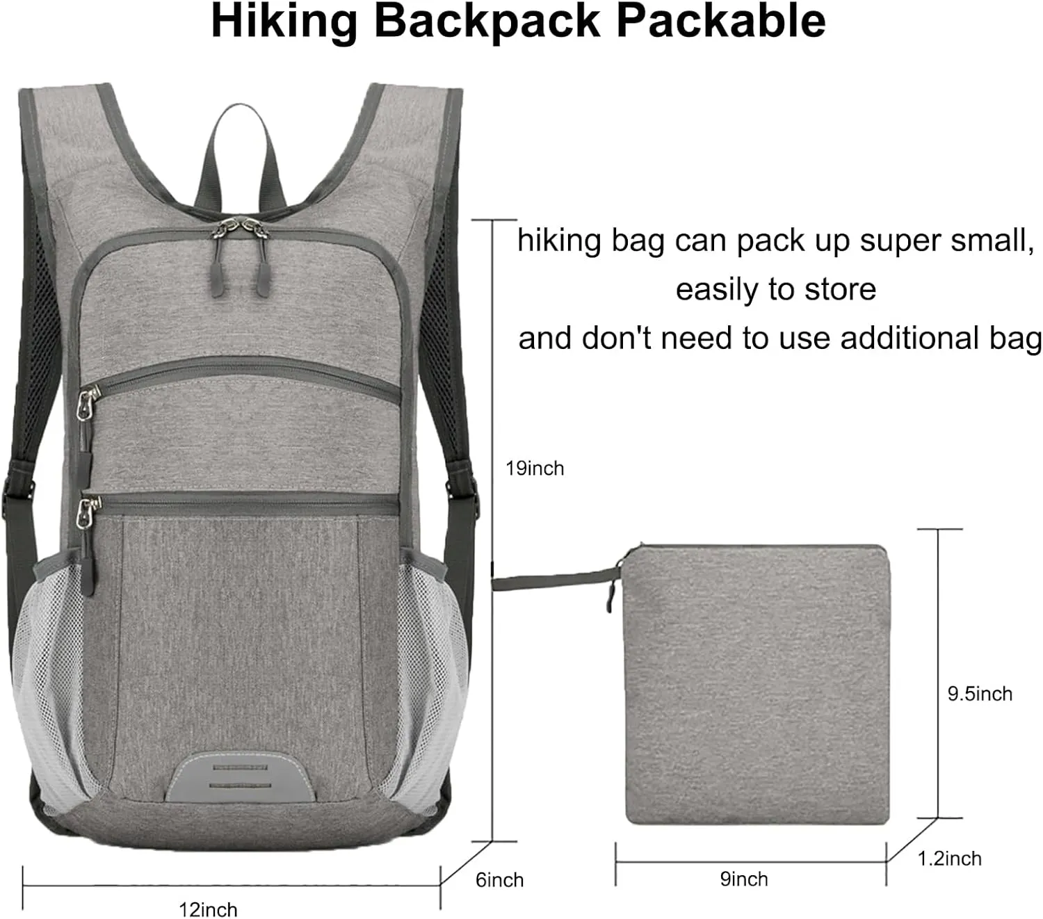 15L Hiking Backpack Foldable Ultralight Hiking Pack Small Travel Backpackfor Women Men(Gray)