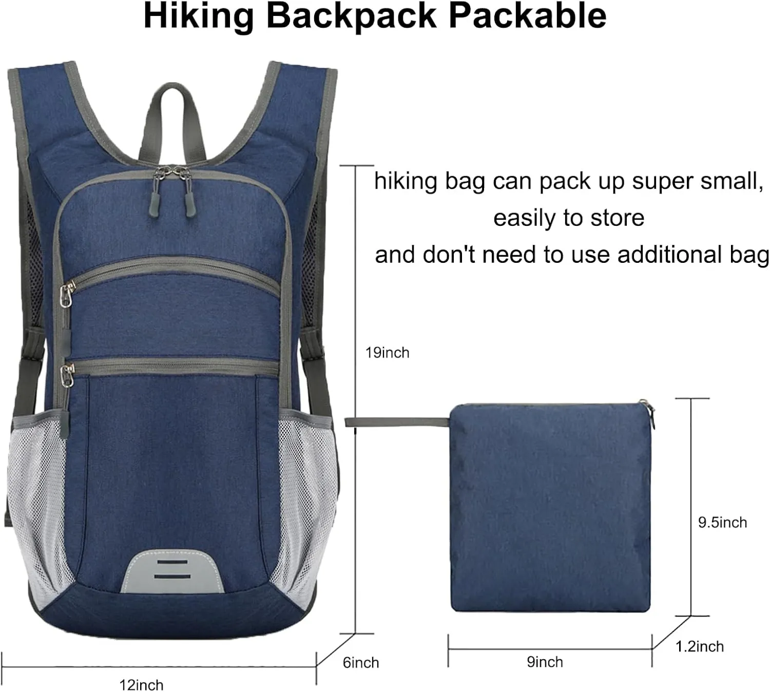 15L Hiking Backpack Foldable Ultralight Hiking Pack Small Travel Backpackfor Women Men(Navy)