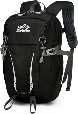15L Small Hiking Daypack for Men Women, Waterproof Breathable Rucking Hiking Backpack with Chest Strap, Lightweight Travel Backpack for Outdoor, Black