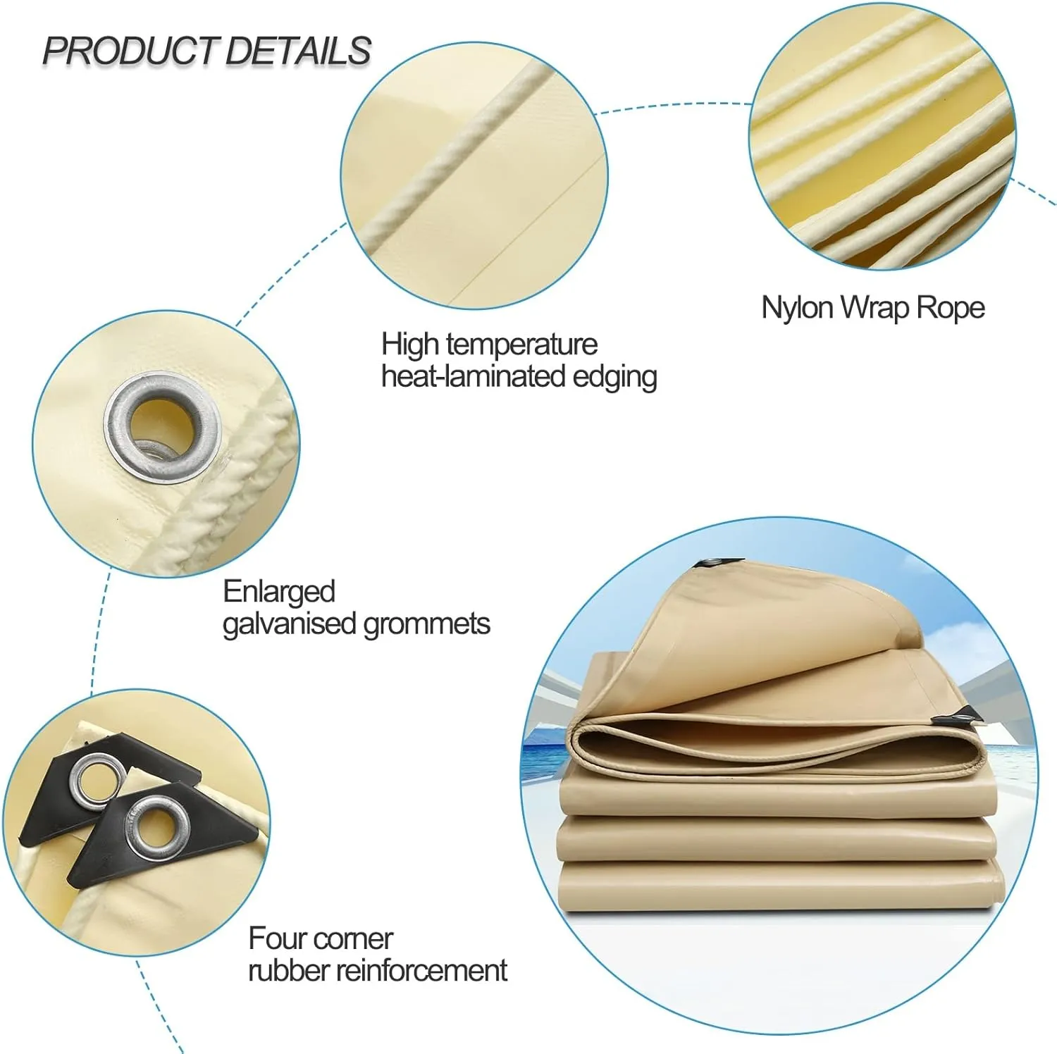 1.5mx6m/2mx2m/2mx3m/2mx4m/3mx6m Beige Heavy Duty Tarpaulin Cover 500g/㎡ PVC Waterproof Tarpaulins Sheet for Rain Shelter, Camping, Outdoor and Pool Tarp Cover, with Metal Grommets(1.5x3m)