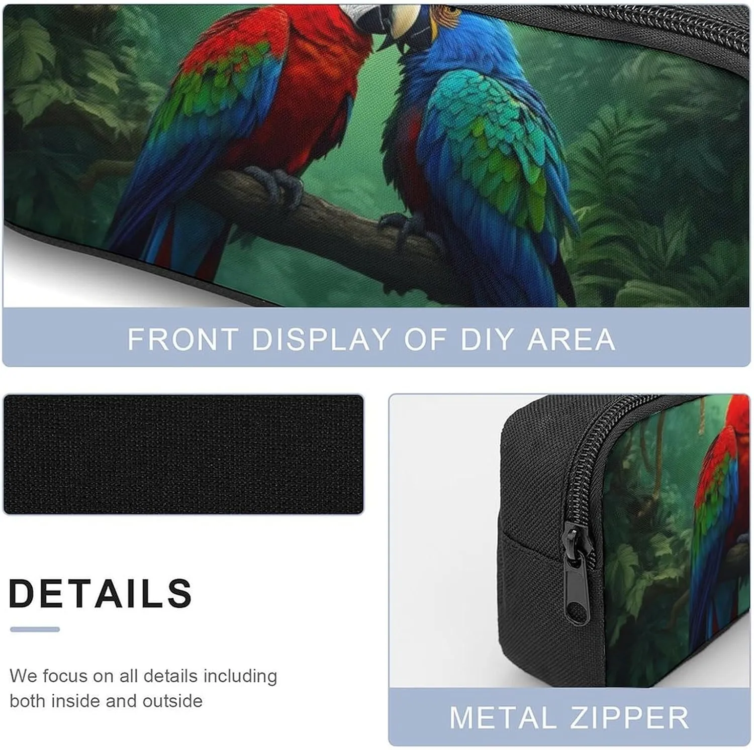 17 Inch Backpack with Lunch Bag and Pencil Case Set Parrot Couple Love Casual Daypack Insulated Lunch Box Stationery Organizer Pouch