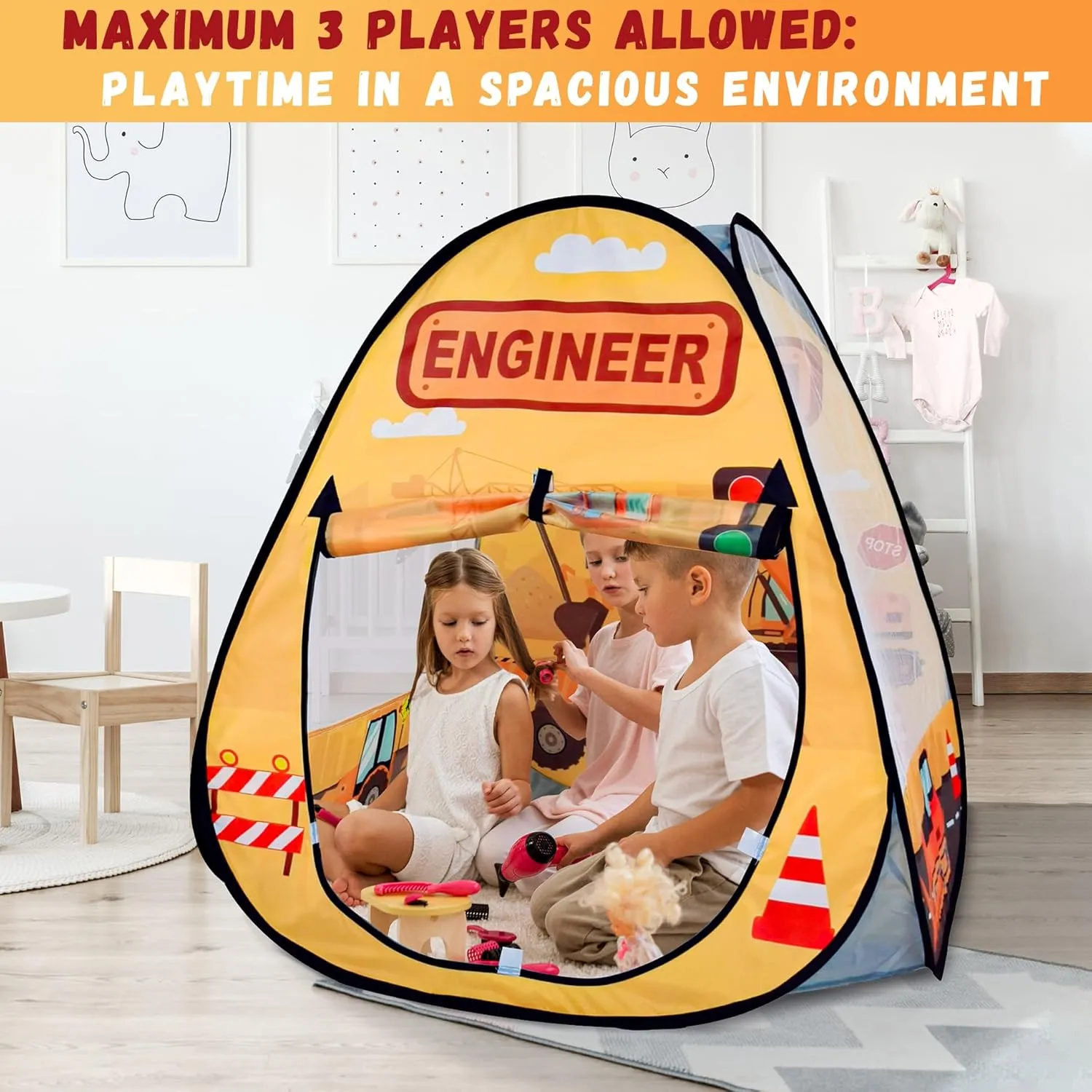 1pc Engineering Car Kids Pop up Play Tent, Ball Pit for Toddlers, Indoor Outdoor Playhouse Castle Toys, Baby Boys Girls for 4 5 6 7 Years Old (Balls Not Included)