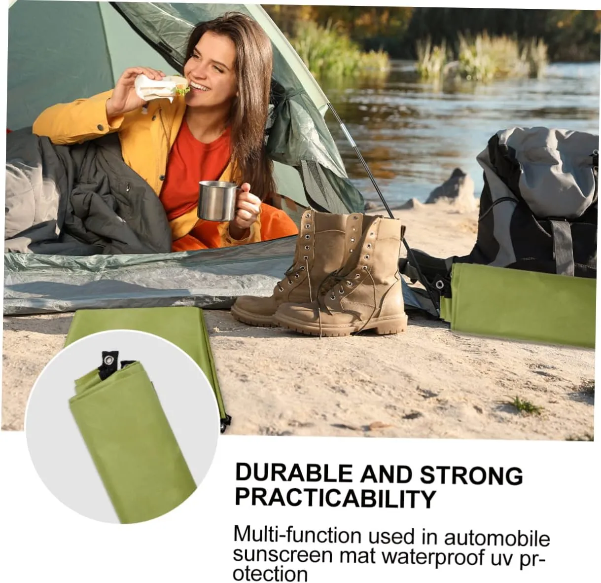 1pc Outdoor Ground Mat Oxford Cloth Camping Tent Blanket Portable Picnic Beach Mat for Hiking Uv Lightweight Army Green