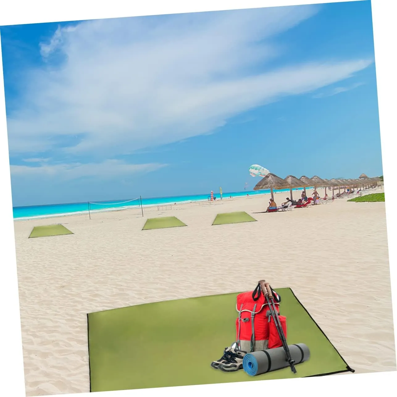 1pc Outdoor Ground Mat Oxford Cloth Camping Tent Blanket Portable Picnic Beach Mat for Hiking Uv Lightweight Army Green