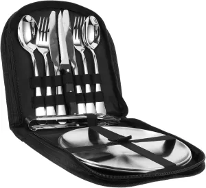 1set Camping Tableware Set Stainless Steel Utensils for Outdoor Dining Portable Cutlery Kit Organizer for Camping Picnics and Travel