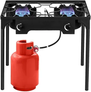 2 Burner Propane Stove, 150,000 BTU/hr, High Pressure Outdoor Stove, Portable with Adjustable Pressure