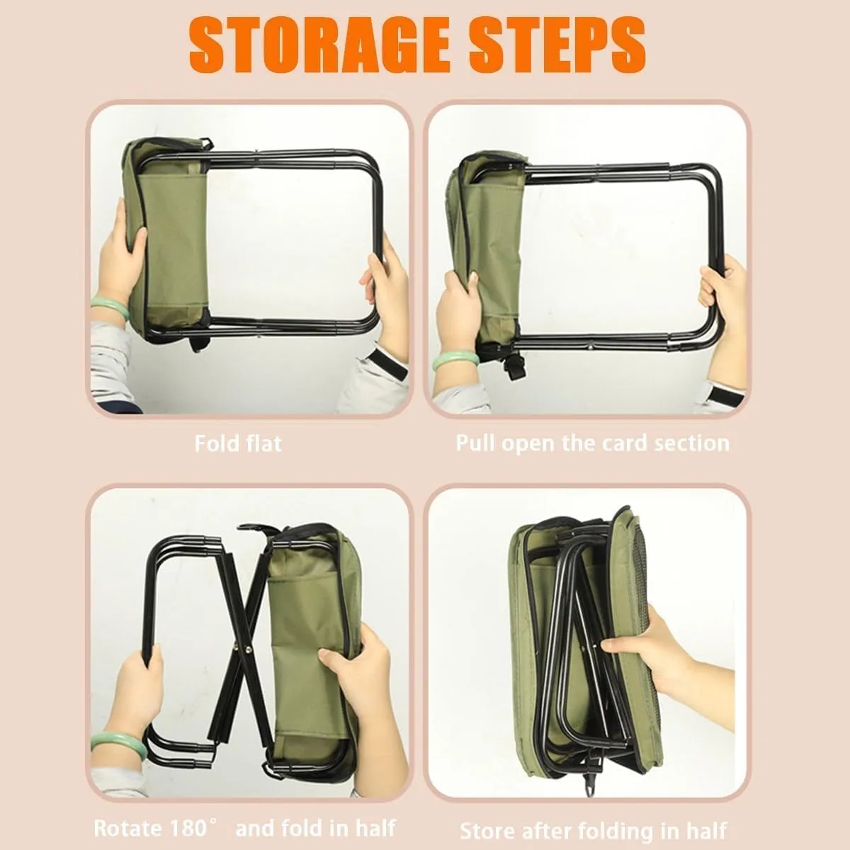 2-in-1 Outdoor Folding Chair & Bag, Foldable Backpack Stool, Portable Mini Outdoor Camping Fishing Folding Seat with Adjustable Shoulder Strap,for Hiking, Picnics, Outdoor Barbecue (Green, S)
