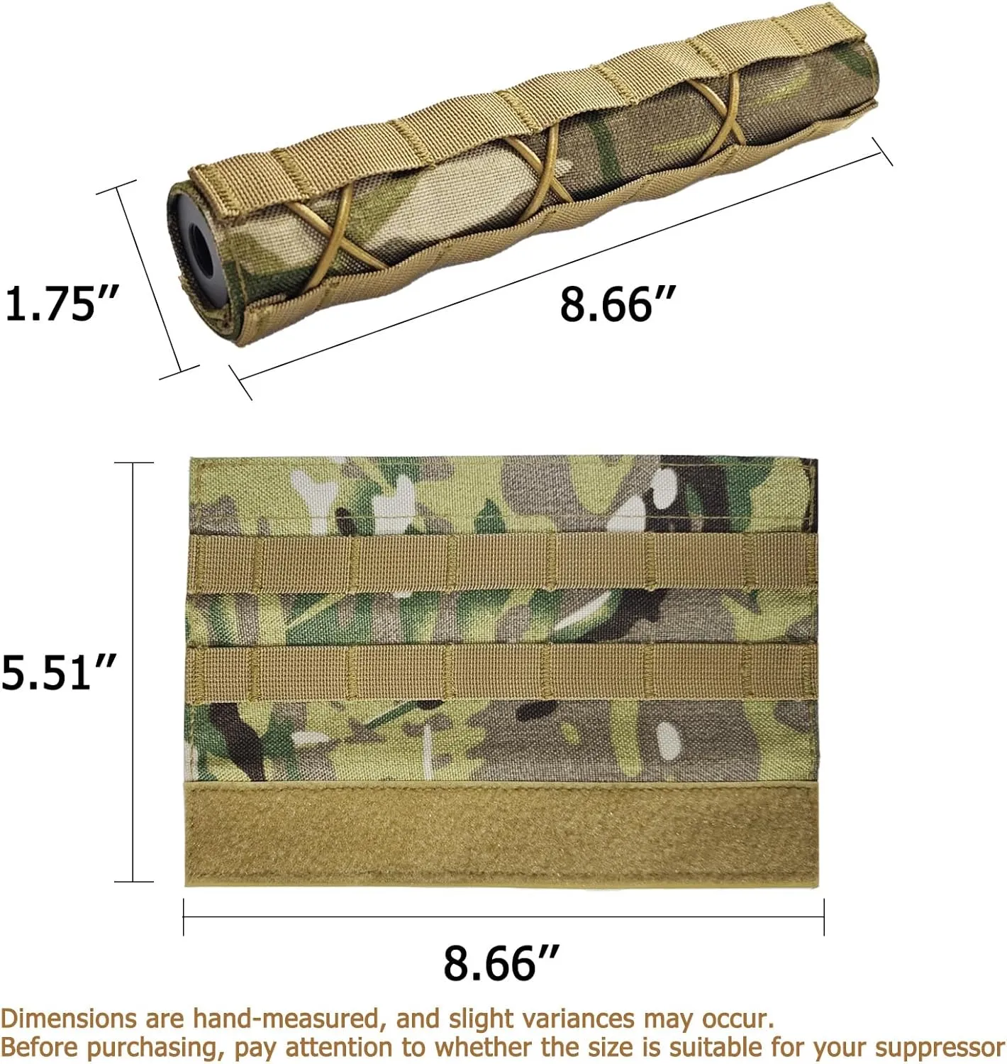 2 Pack Quick Release Suppressor Cover in 1000D Nylon - 8.7In Tactical Pouch with Adjustable Molle System for Tactical Tools & Accessories, Hunting, Outdoor