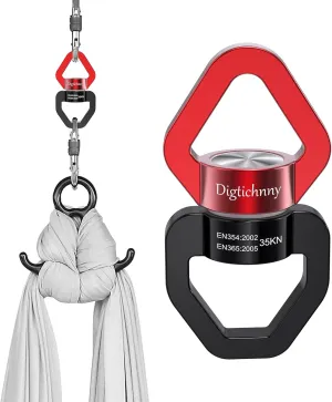 2 Pack Swivel Hook for Swing, 35KN Swing Spinner, Aluminium Alloy Swing Swivel for Children's Swing,Aerial Yoga,Web Tree Swing,Hanging Hammock Indoor Outdoor(Black-Red with 4 Carabiners)