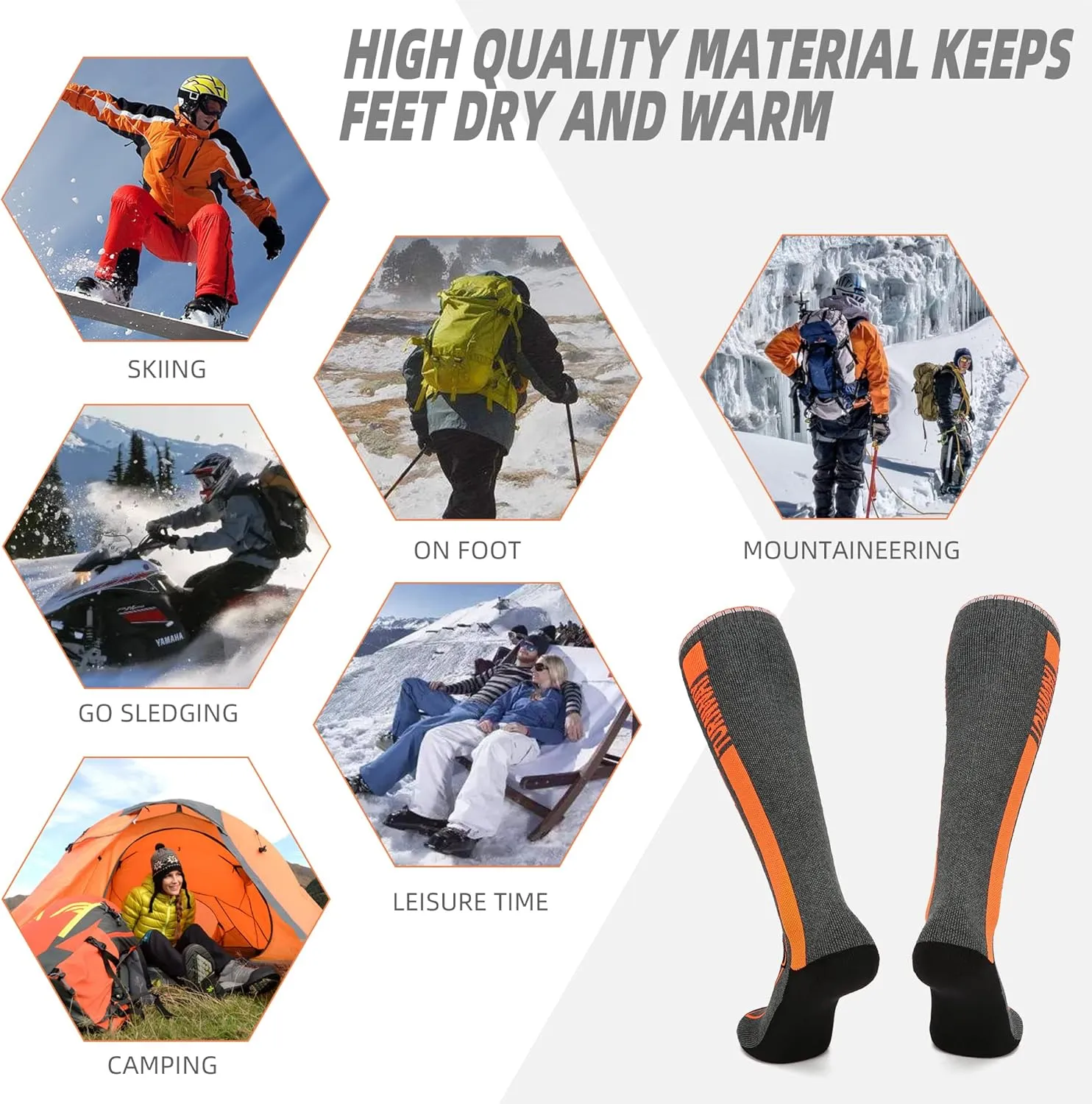 2-Pairs Ski Socks Over The Calf (OTC) for Skiing, Snowboarding, Winter Outdoor Activities for Men & Women