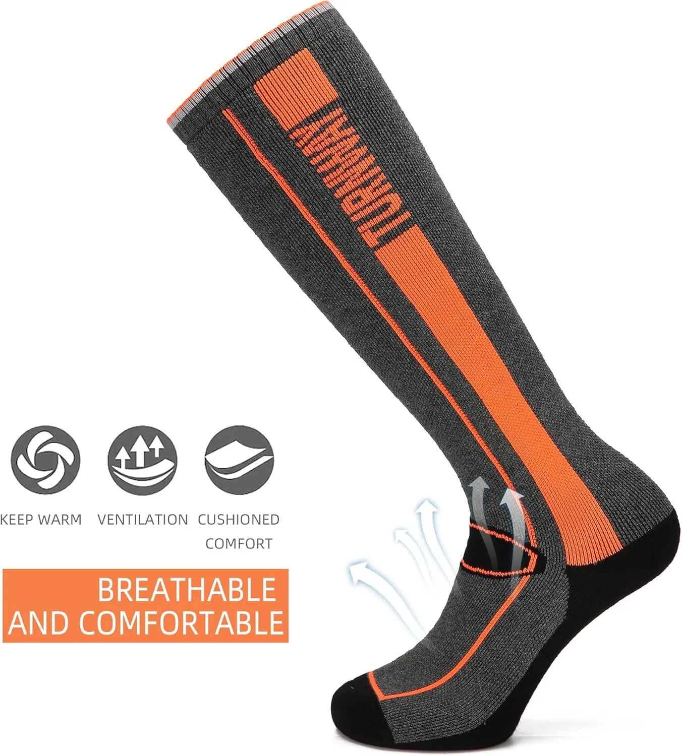 2-Pairs Ski Socks Over The Calf (OTC) for Skiing, Snowboarding, Winter Outdoor Activities for Men & Women