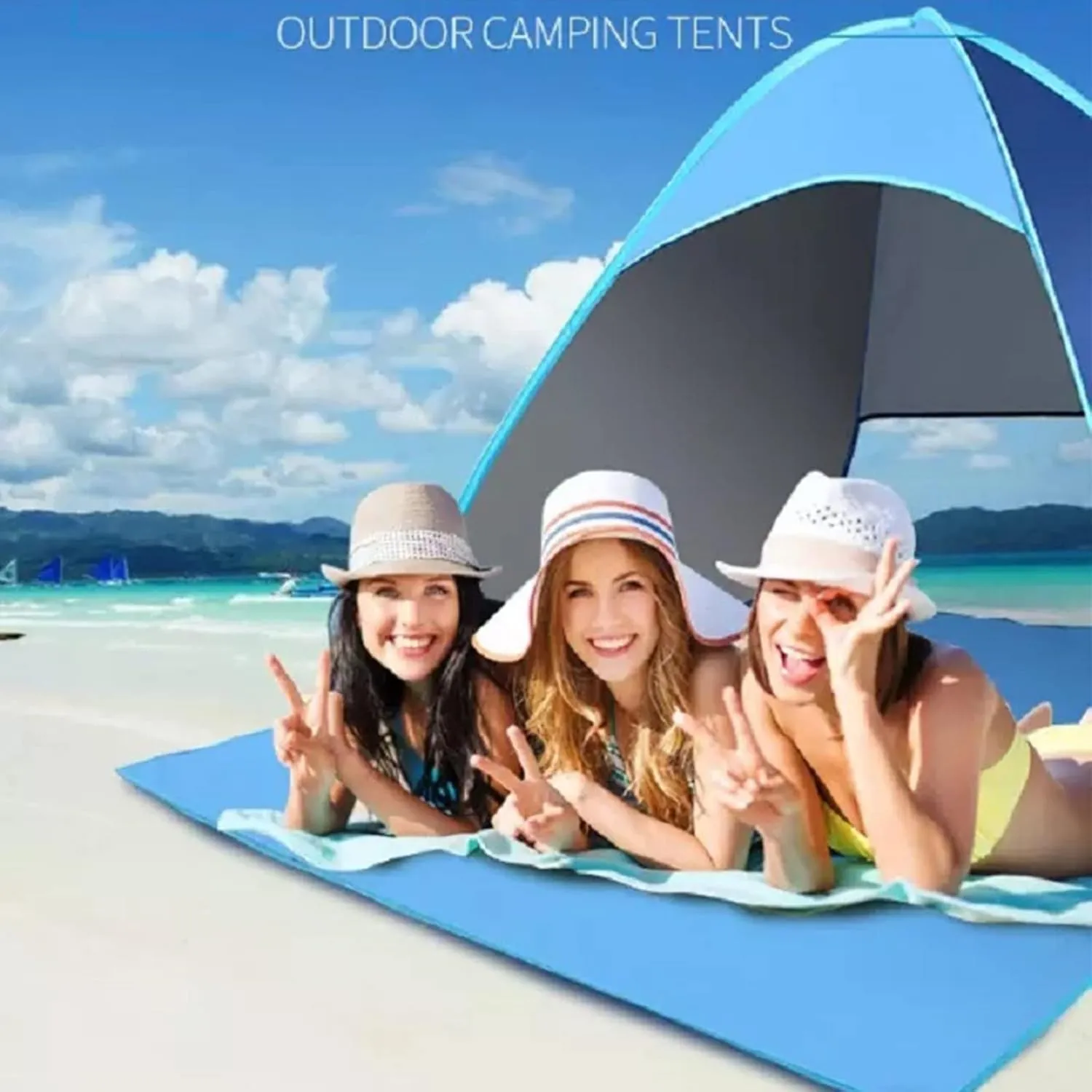 2 Person Beach Tent Automatic Instant Pop Up Tent Lightweight UV Protection Camping Tent Sun Shelter Survival Gear with Package Bag