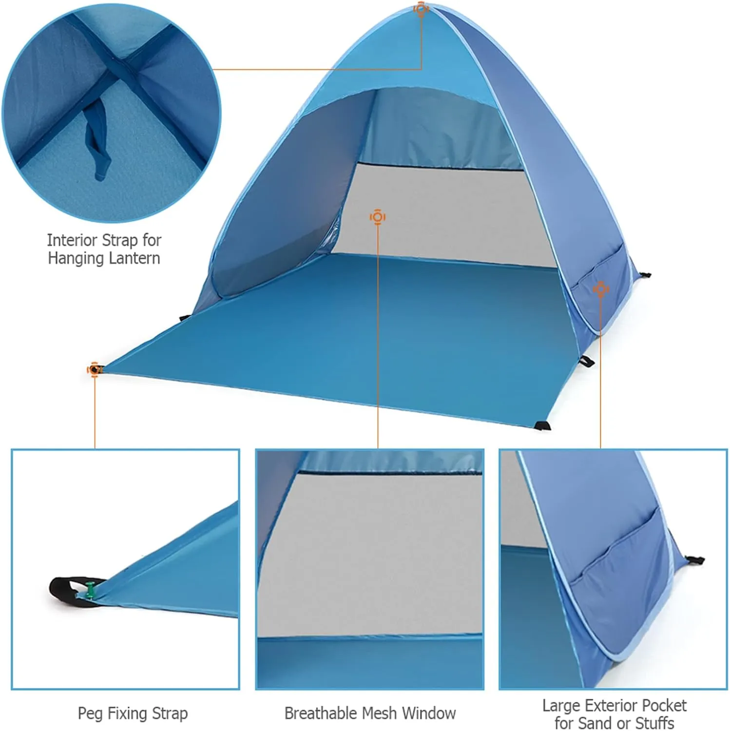 2 Person Beach Tent Automatic Instant Pop Up Tent Lightweight UV Protection Camping Tent Sun Shelter Survival Gear with Package Bag