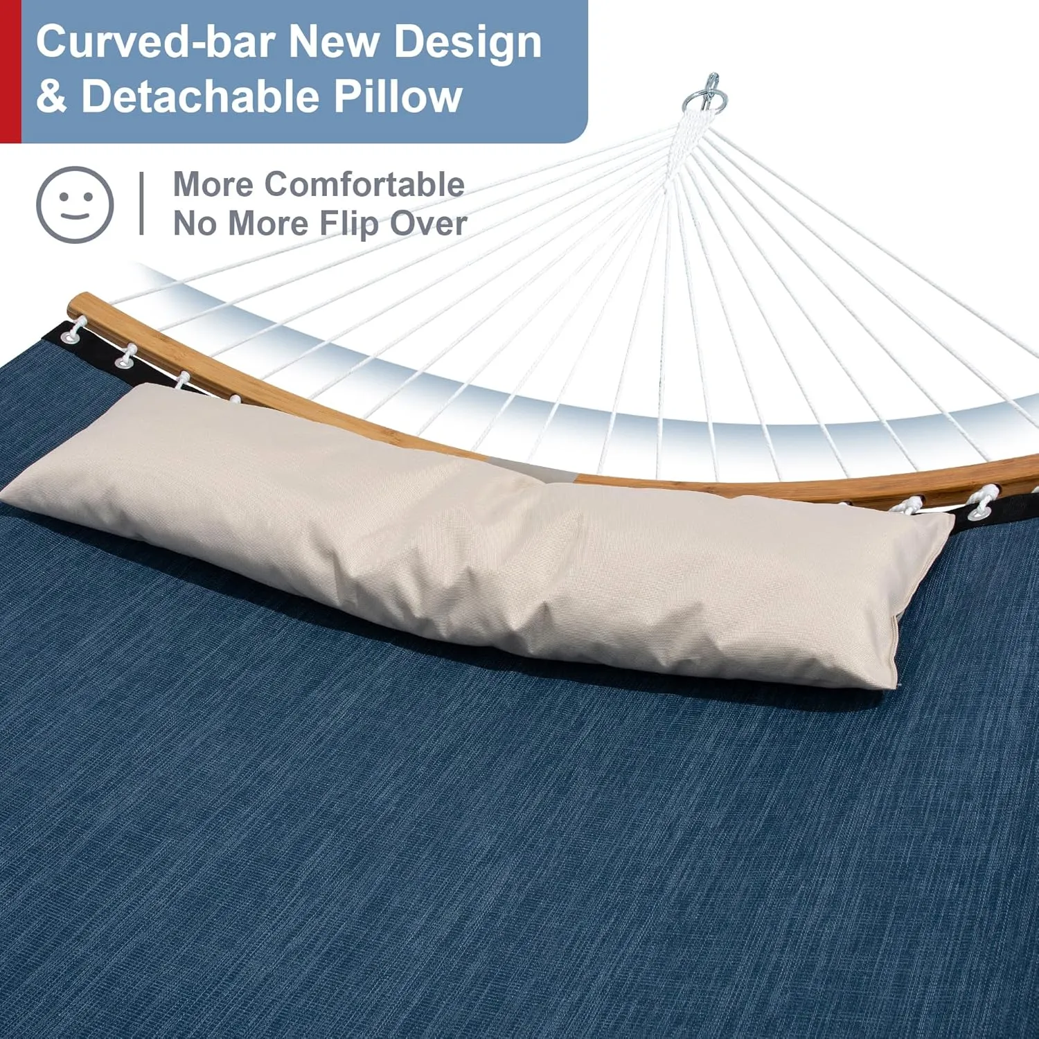 2 Person Hammock with Stand Included, Quick Dry Hammock with Curved Spreader Bars for Outside, Poolside, 450 Lbs Capacity, Dark Blue
