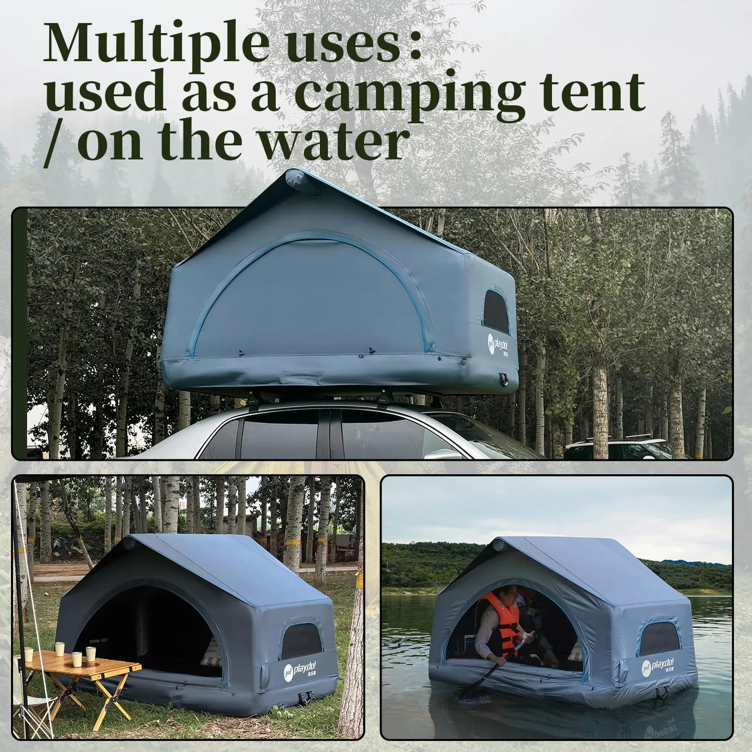 2 Person Inflatable Car Roof Top Tent with Pump,4 Season Waterproof and Sun Resitant Camping Dome Roof Top Tents Camping Tent for SUV, Truck and Universal Cars,Easy Setup