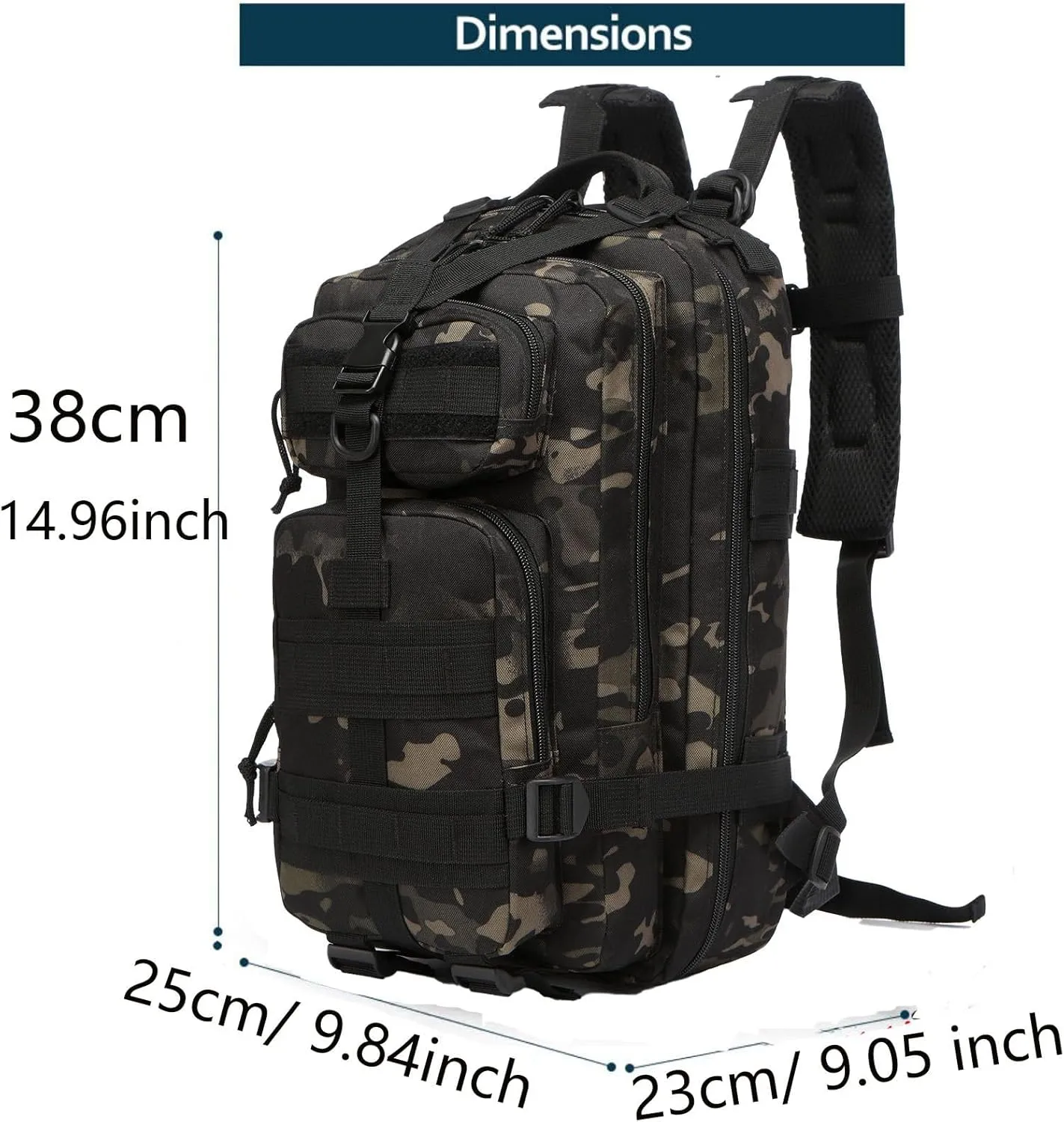 20 Liters Sturdy Nylon Waterproof Fishing Hunting Backpack Outdoor Military Tactical Sports Hiking Daypacks (Camo Black)