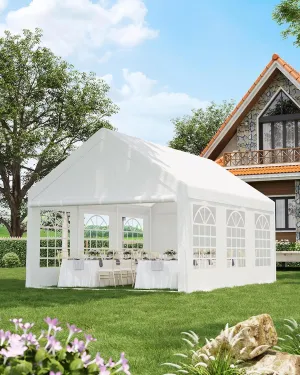 20x20FT Large Party Tent, Heavy Duty Outdoor Event Tent, Wedding Tent with Removable Sidewalls & Church Windows, Carpas para Fiestas with Storage Bags, White Roof Outdoor Tent