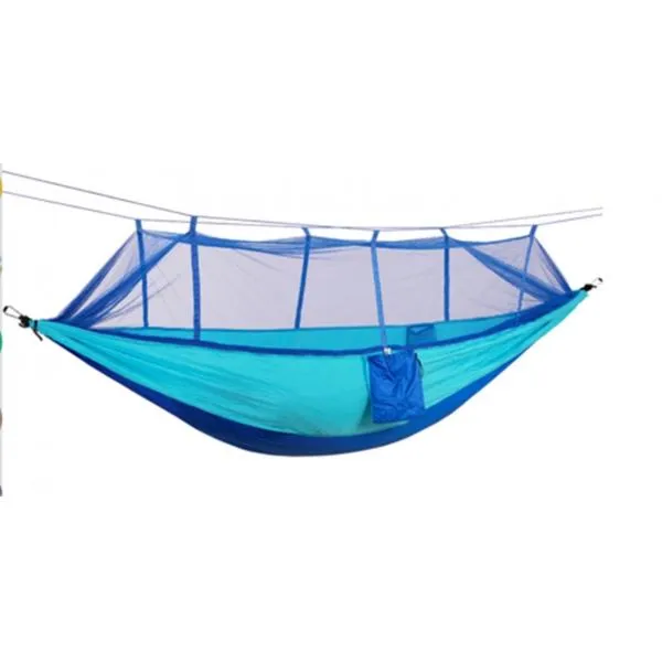 250 x 130cm Portable 1-Person Hammock with Anti-Mosquito Net Sky Blue & Blue