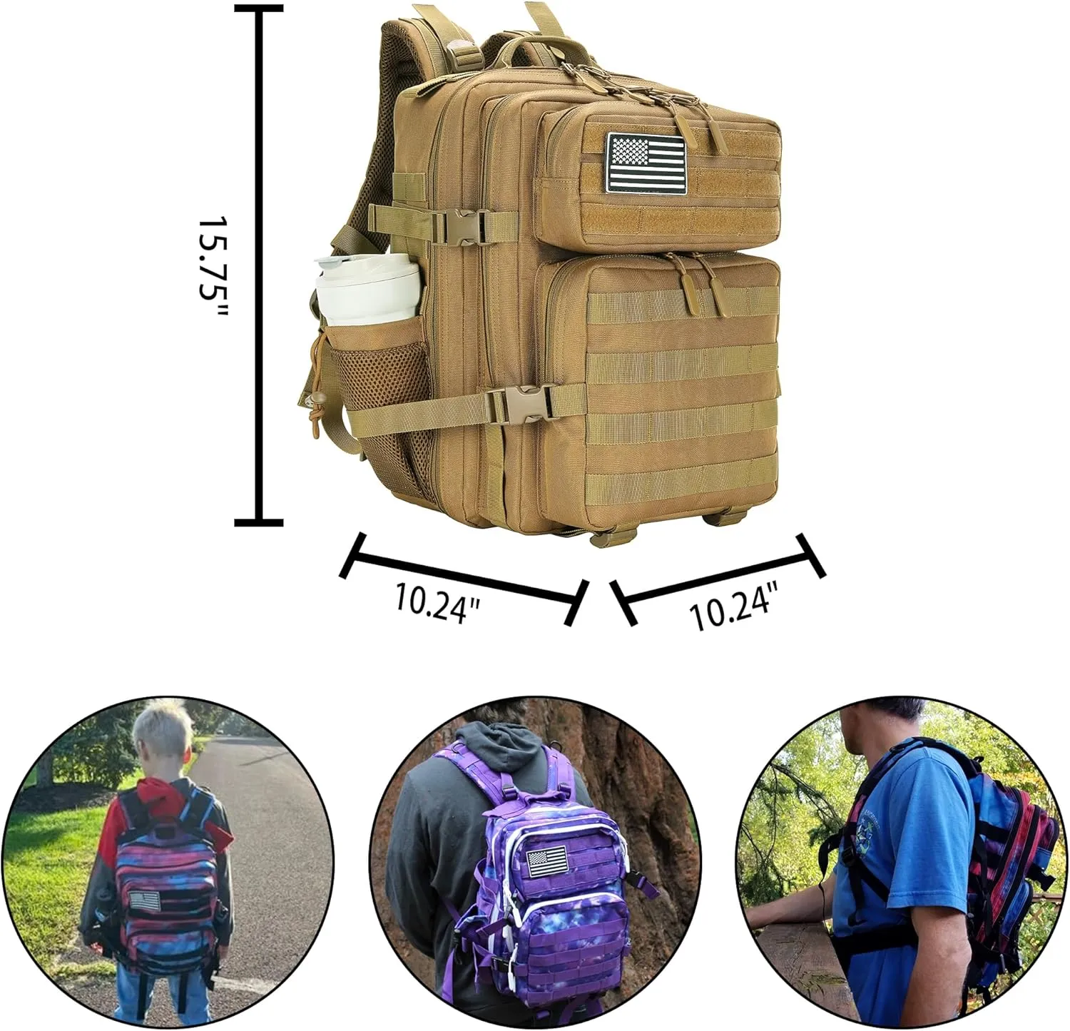 25L Military Tactical Backpack Small Army Assault Pack Molle Daypack for Men and Women for Work Travel Gym Outdoor Hiking Camping (Khaki)