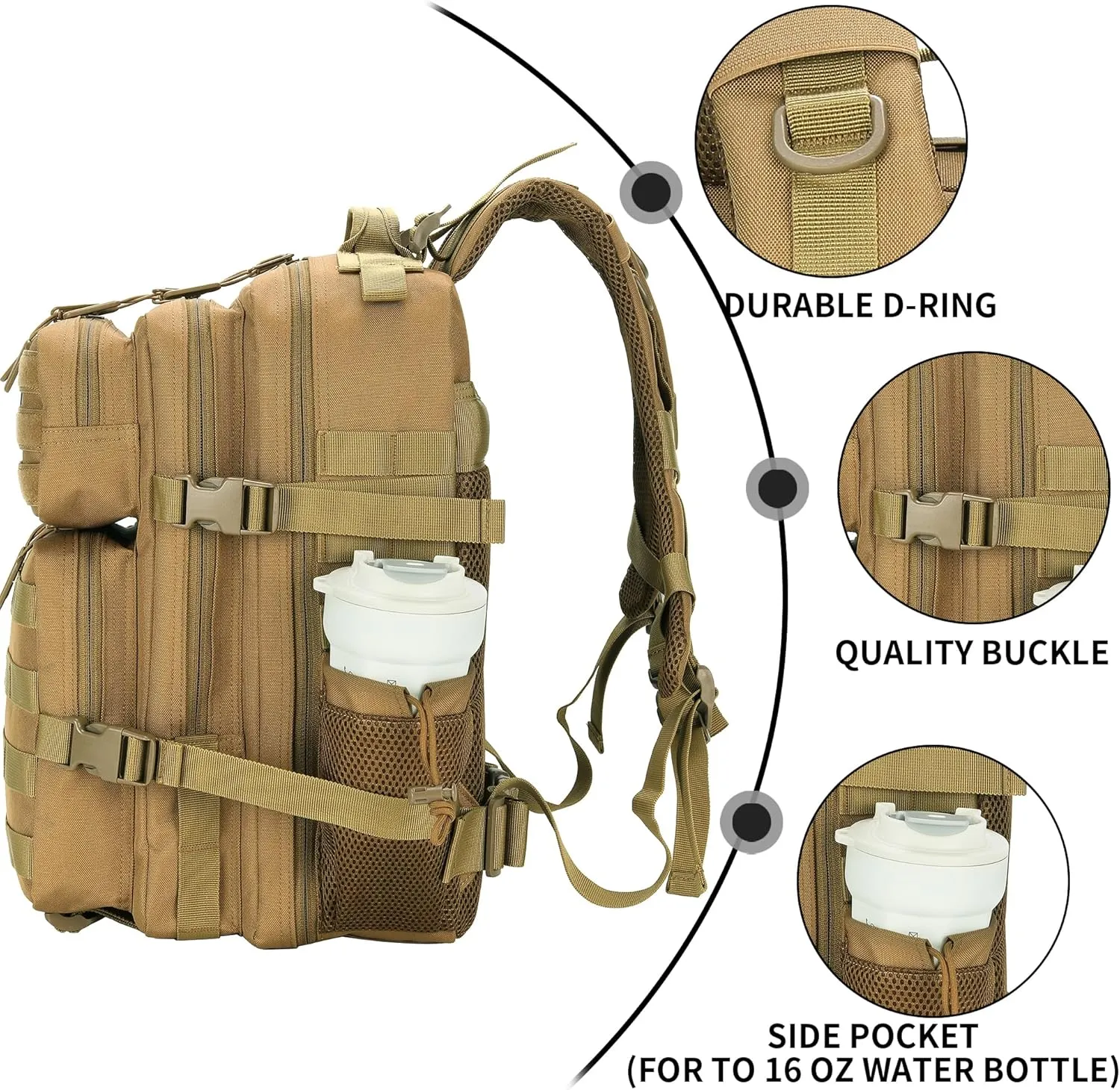 25L Military Tactical Backpack Small Army Assault Pack Molle Daypack for Men and Women for Work Travel Gym Outdoor Hiking Camping (Khaki)