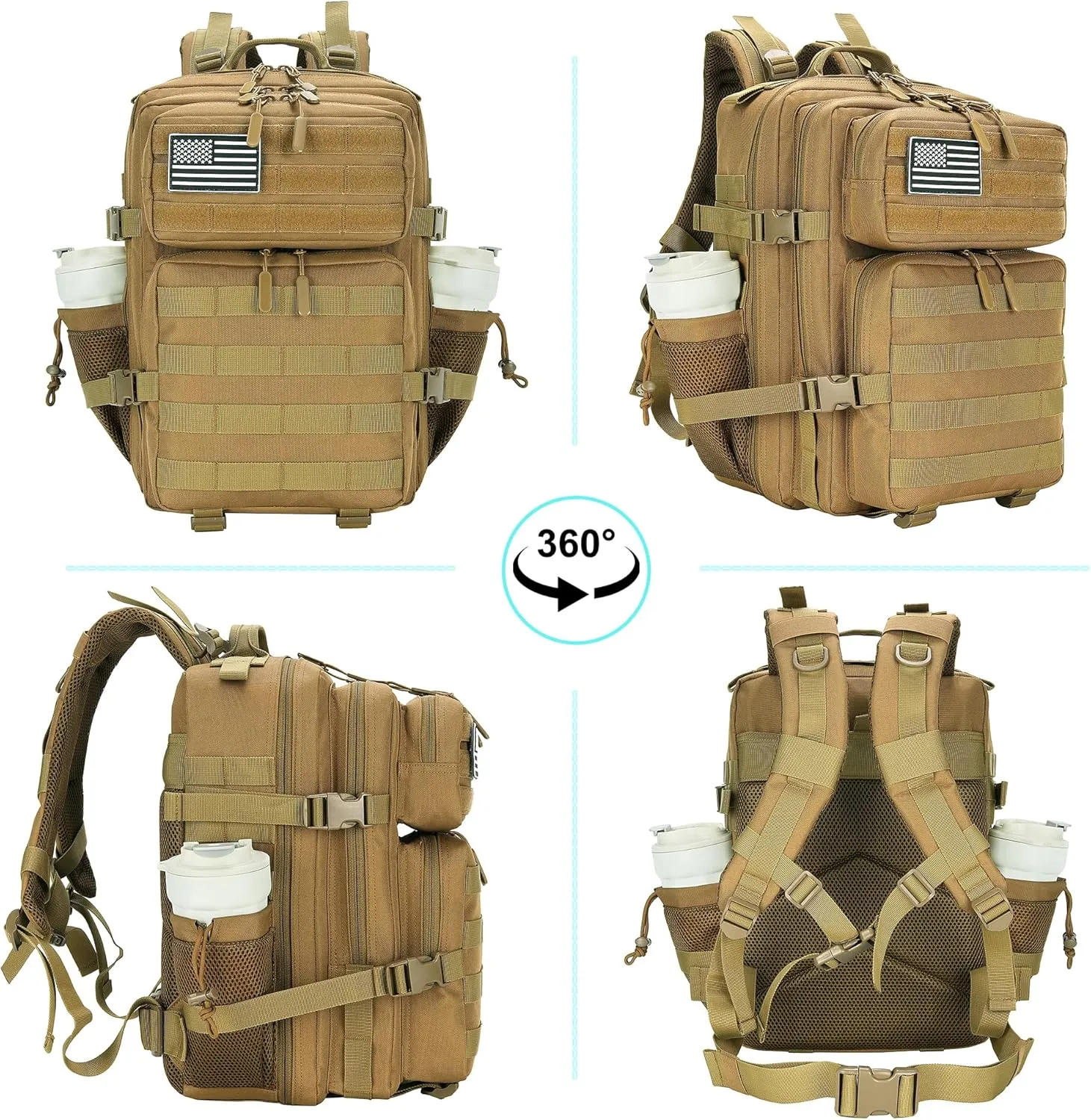 25L Military Tactical Backpack Small Army Assault Pack Molle Daypack for Men and Women for Work Travel Gym Outdoor Hiking Camping (Khaki)