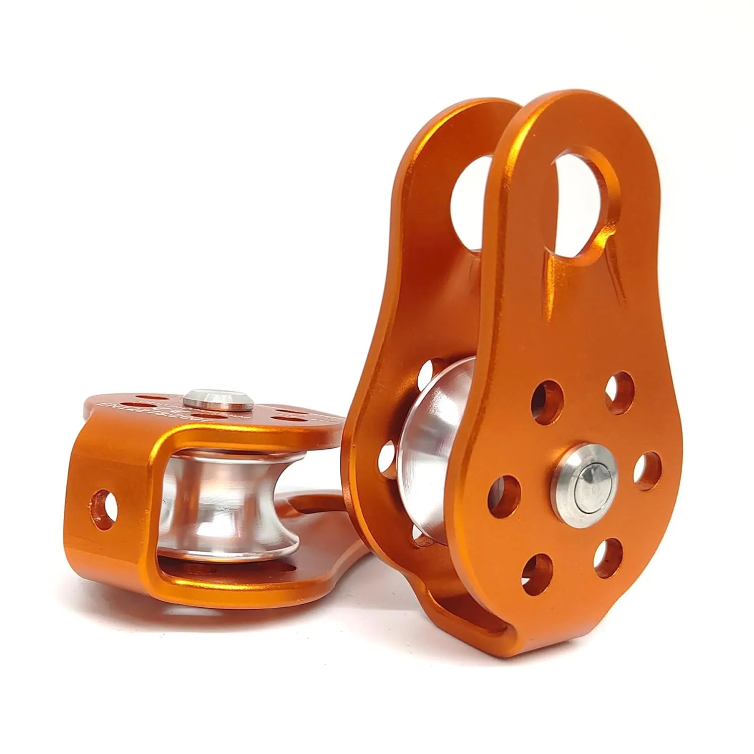 26KN Fixed Plate Micro Pulley, Small Aluminum Rope Pulleys, Climb Bearing Hitch Pulley for Climbing, Rappelling, Aloft Work Etc (26KN, Orange, 2)