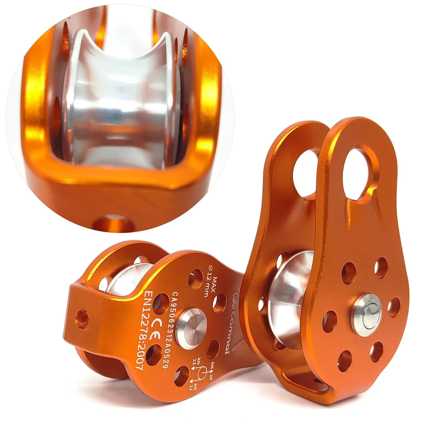 26KN Fixed Plate Micro Pulley, Small Aluminum Rope Pulleys, Climb Bearing Hitch Pulley for Climbing, Rappelling, Aloft Work Etc (26KN, Orange, 2)