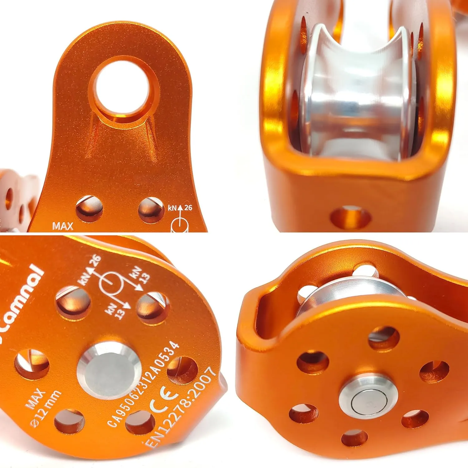 26KN Fixed Plate Micro Pulley, Small Aluminum Rope Pulleys, Climb Bearing Hitch Pulley for Climbing, Rappelling, Aloft Work Etc (26KN, Orange, 2)