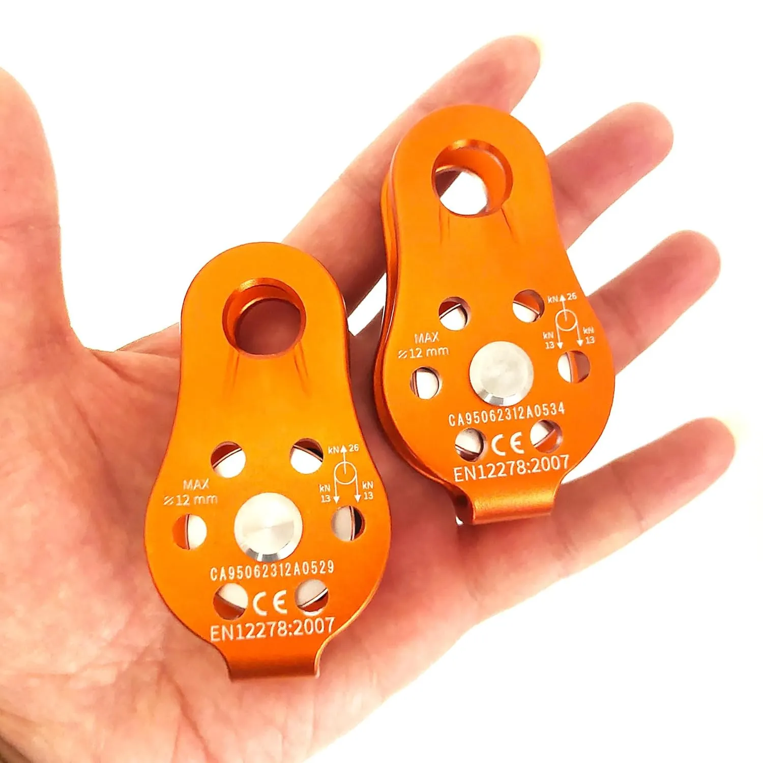 26KN Fixed Plate Micro Pulley, Small Aluminum Rope Pulleys, Climb Bearing Hitch Pulley for Climbing, Rappelling, Aloft Work Etc (26KN, Orange, 2)