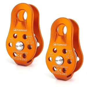 26KN Fixed Plate Micro Pulley, Small Aluminum Rope Pulleys, Climb Bearing Hitch Pulley for Climbing, Rappelling, Aloft Work Etc (26KN, Orange, 2)