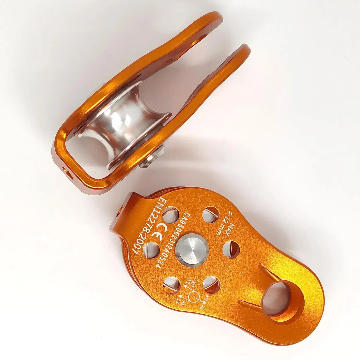 26KN Fixed Plate Micro Pulley, Small Aluminum Rope Pulleys, Climb Bearing Hitch Pulley for Climbing, Rappelling, Aloft Work Etc (26KN, Orange, 2)