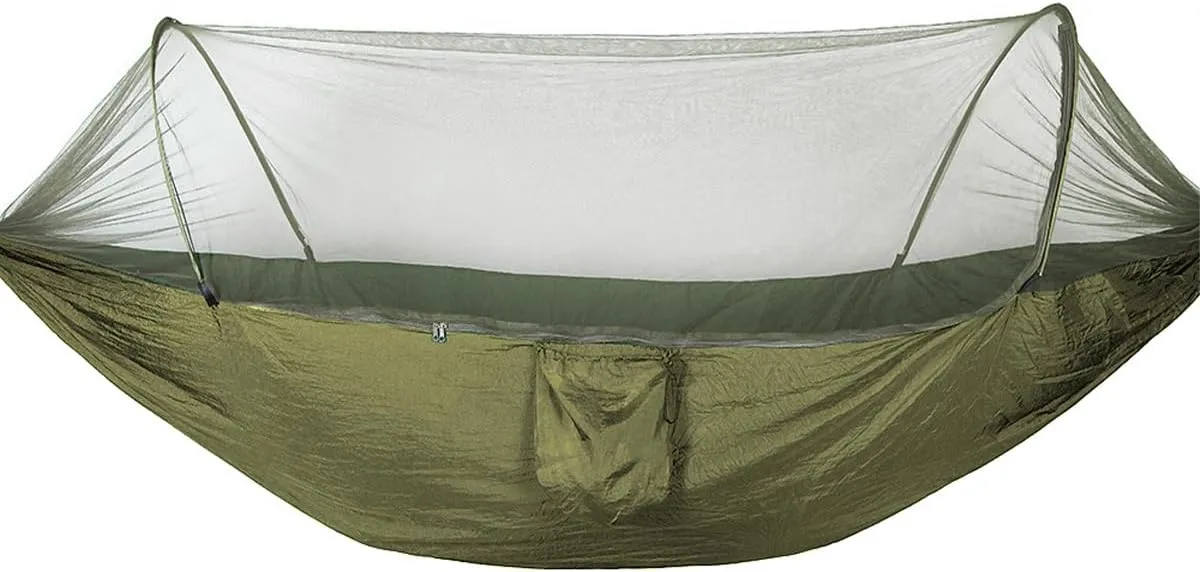290x140cm Hammocks Frontline Hammock Portable Hammock with Mosquito Net Fully Automatic Quick Opening Hammock for Backpacking and Outdoor Adventure