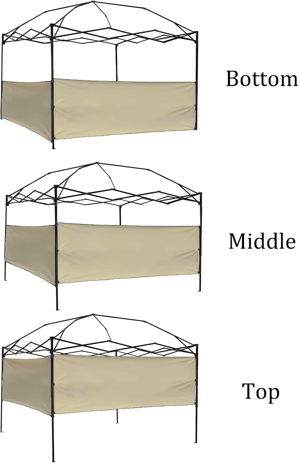 2pcs Half Sidewalls Panel for Pop Up Canopy Gazebo Tent Shelter 10'x10', 10'x15', 10'x20' Vertical Leg, 2 Beige Half Walls Only