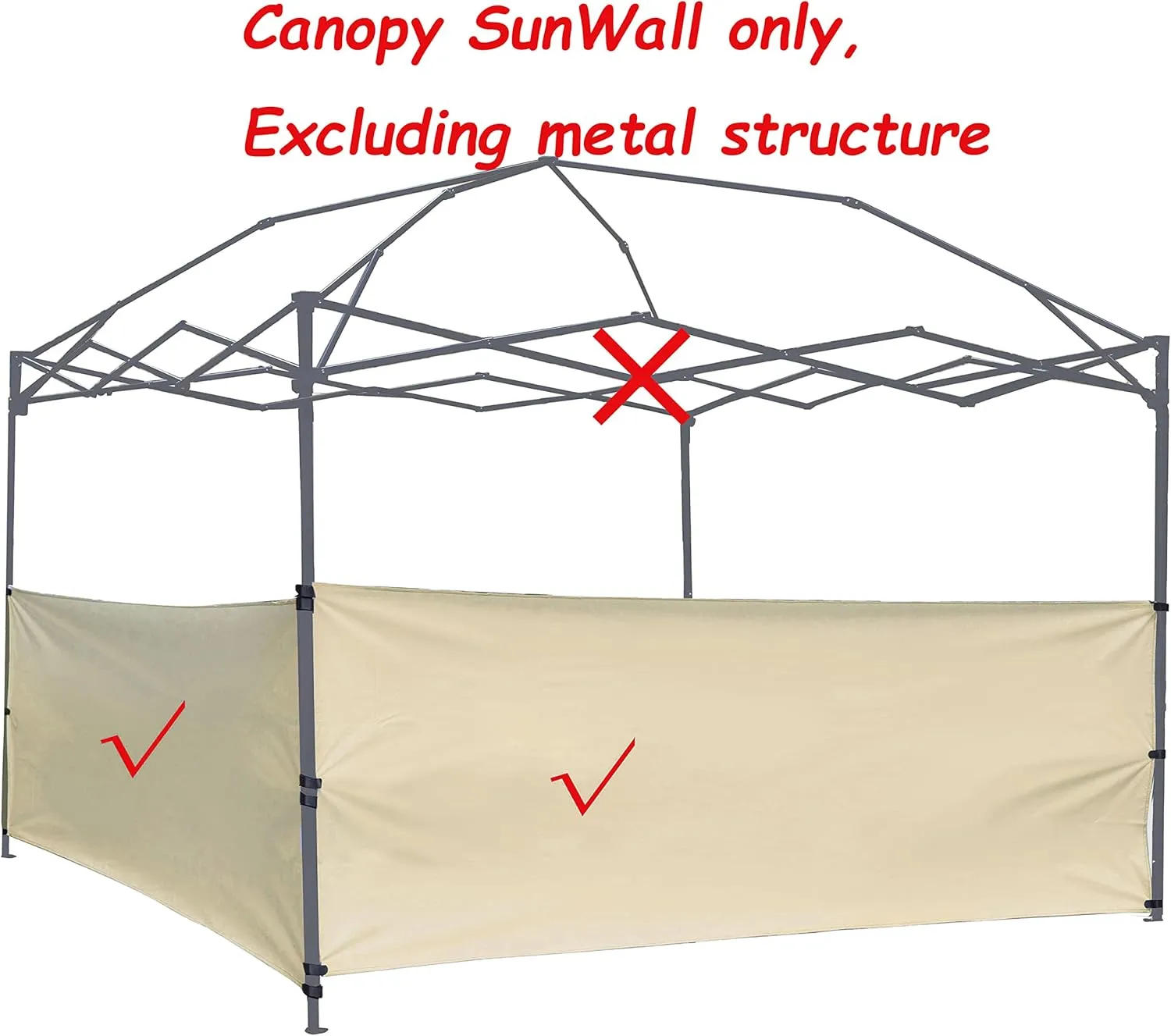 2pcs Half Sidewalls Panel for Pop Up Canopy Gazebo Tent Shelter 10'x10', 10'x15', 10'x20' Vertical Leg, 2 Beige Half Walls Only