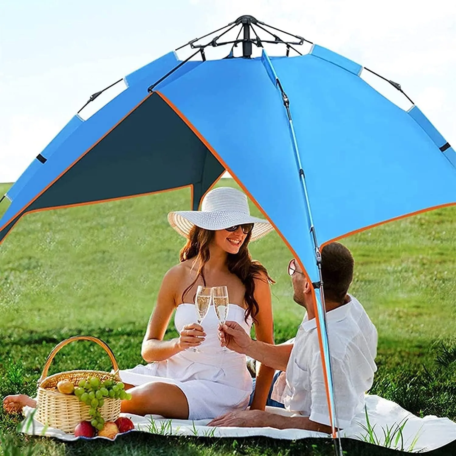 3-4 Person Family Camping Tent Automatic Instant Pop Up Waterproof PU3000mm 210D Oxford Material Family-Sized Groups Camp Beach Tents